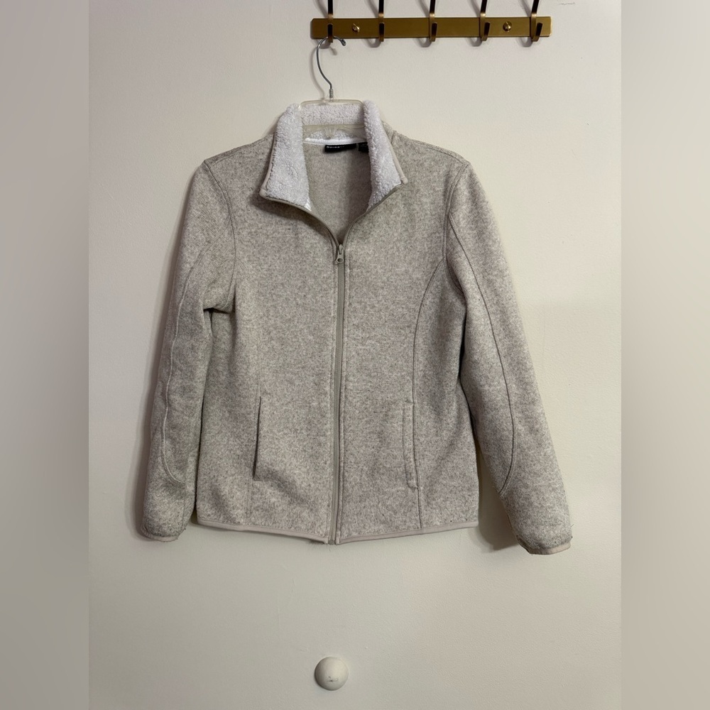 Swiss Tech Beige Womens Fully Lined Bonded Fleece Sweater Jacket Cozy Medium M